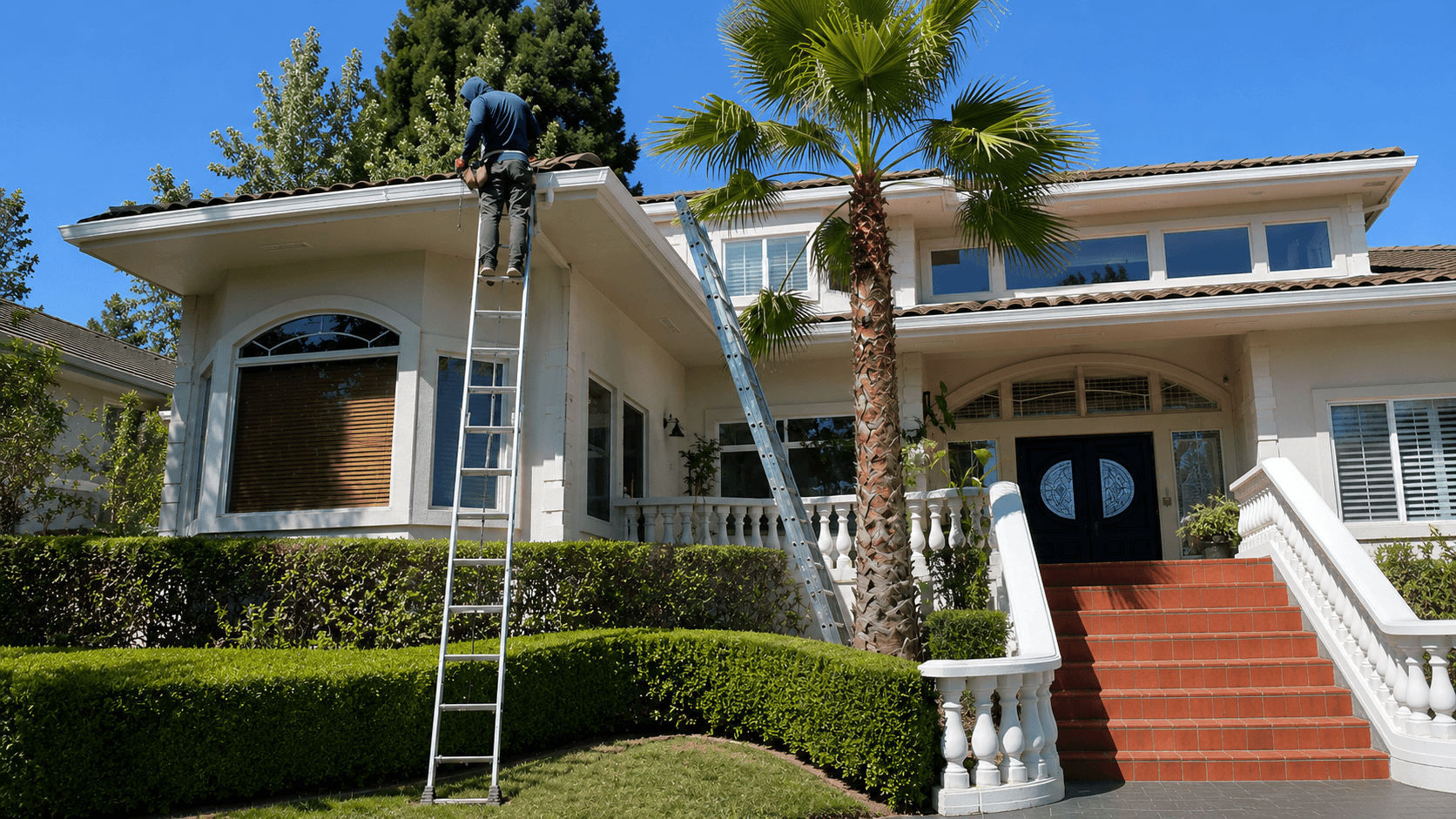 Dry rot repair to fascia, eaves, and roofline wood on a Sacramento home.