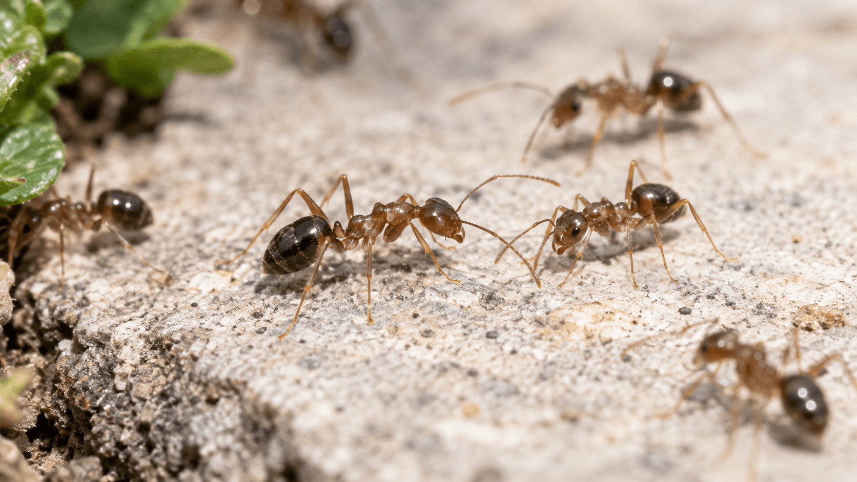 Close-up of Argentine ants on a stone surface for ant control services in Sacramento, CA